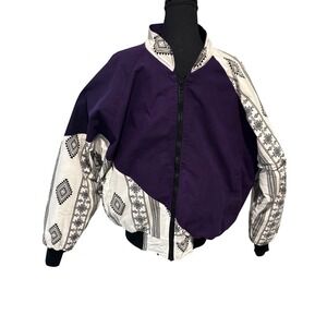 Vintage Wrangler Bomber Jacket Purple White Geometric Aztec Mens L 80 90's Rare